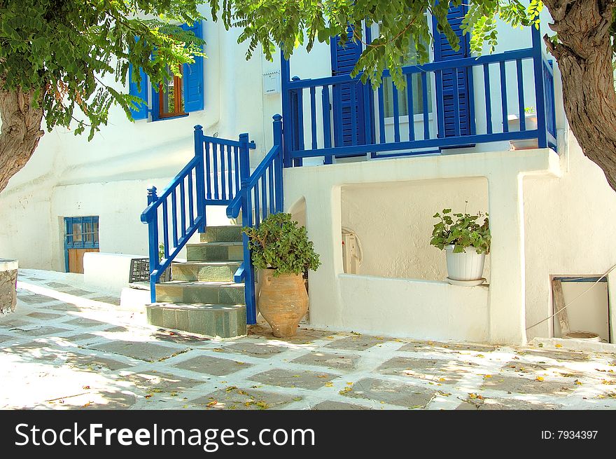 An image of a Greek style blue staircase.