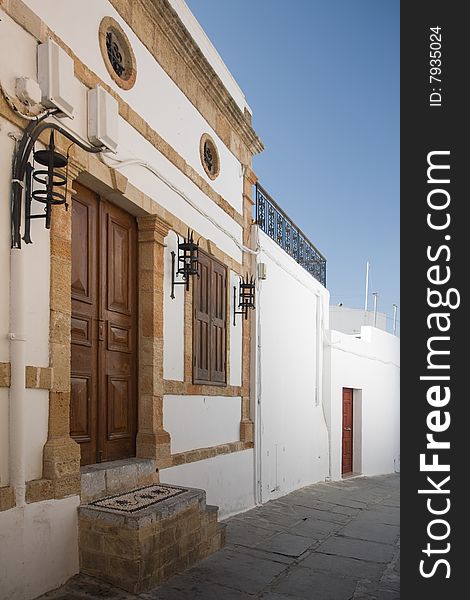 Photo of a facade of the house, Greece, island Rhodes, Lindos