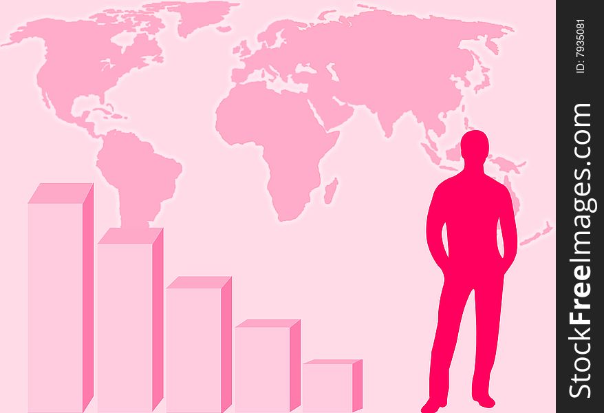 World map, graphic and businessman to represent business concept