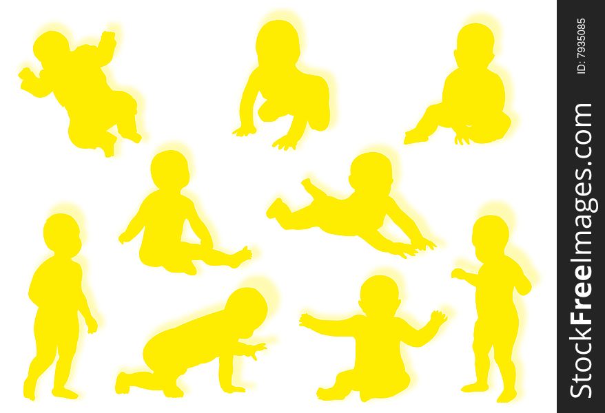 Baby silhouette in different poses and attitudes. Baby silhouette in different poses and attitudes
