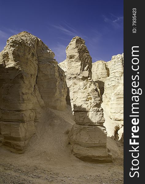 Eroded rock in Perazim canyon. Judean Desert nature reserve, Israel.