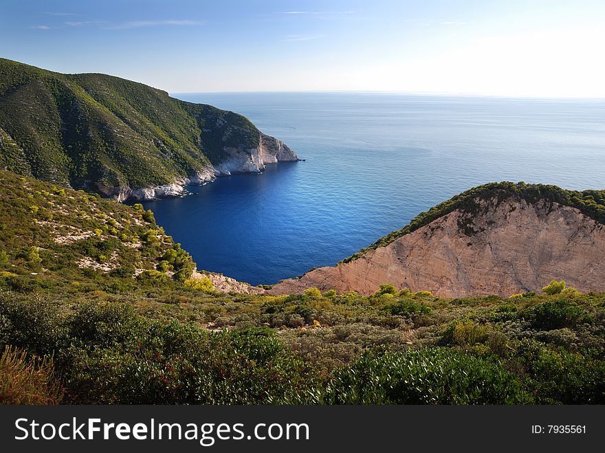 Coast and blue water on the Greece island