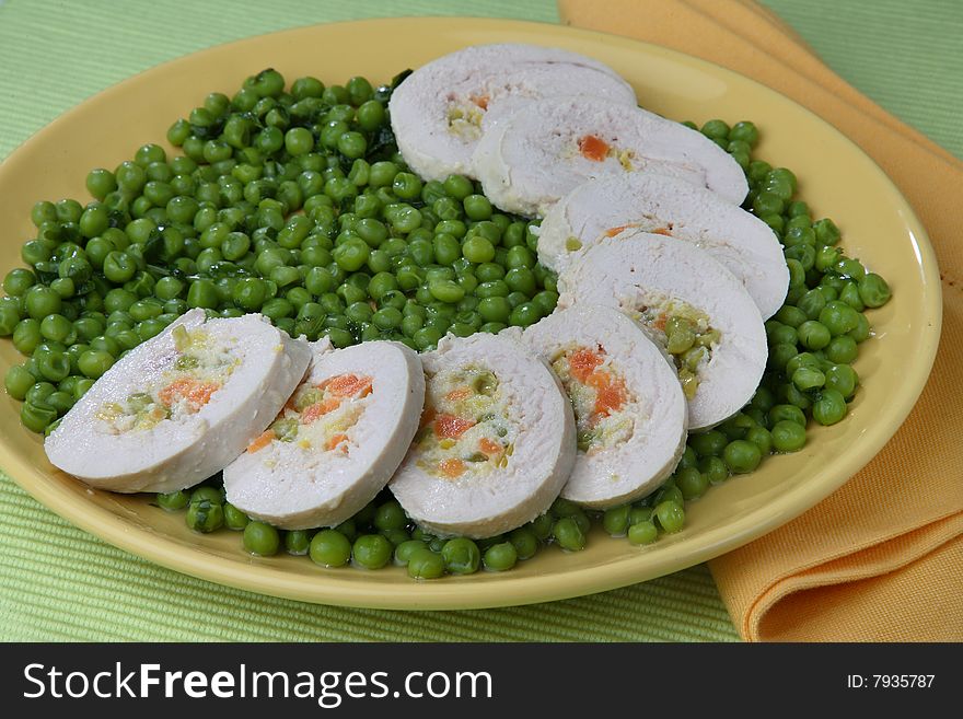 Turkey meat with vegetable on plate