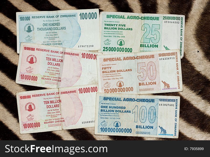 Row of money, official currency of Zimbabwe