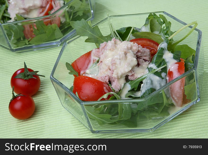 Mixed salad with strait on plate