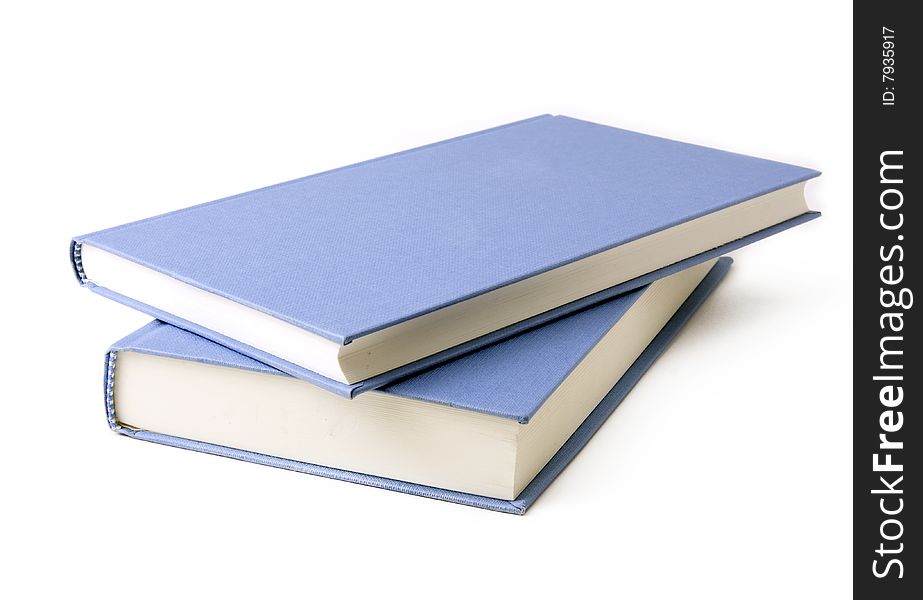 Blue books on a white background