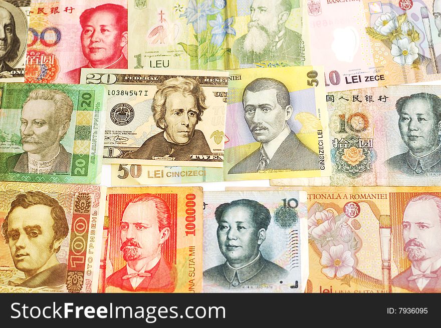 A collection of various currencies from different countries