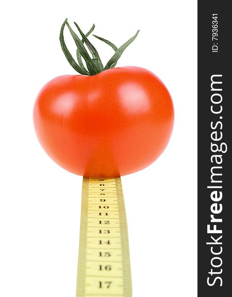 Fresh Tomato with measuring tape on white background