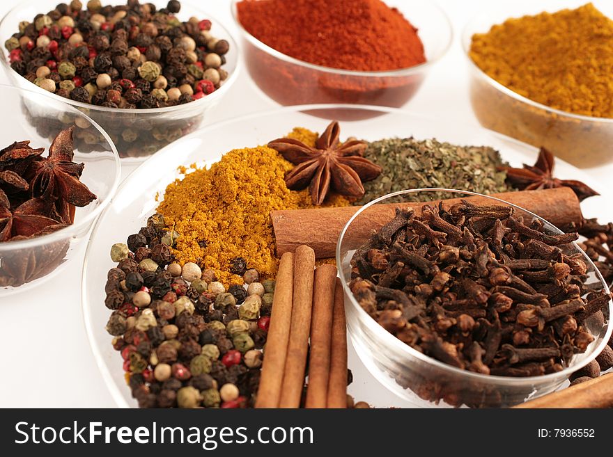 Spices In Small Glass Bowl And Plate