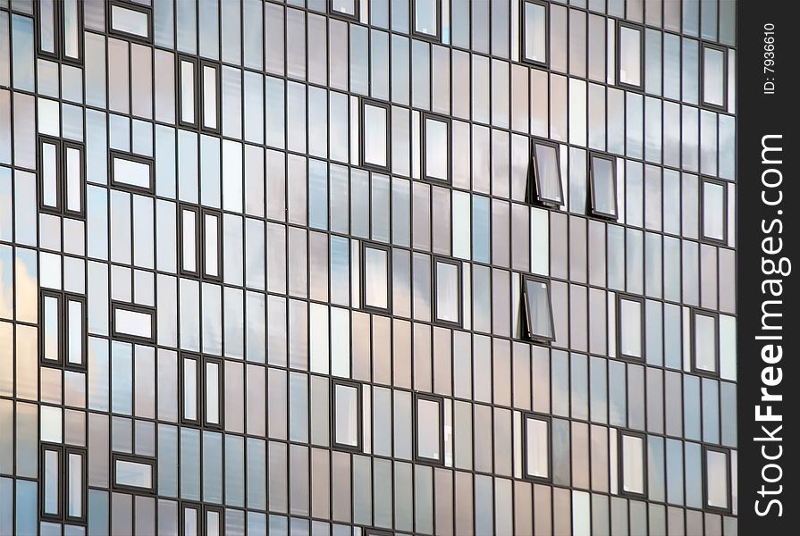 Close-up of glass fronted city office block. Close-up of glass fronted city office block