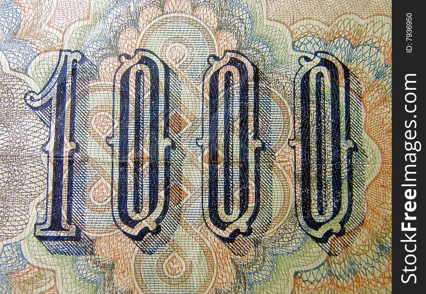 Fragment old banknote par value of thousand