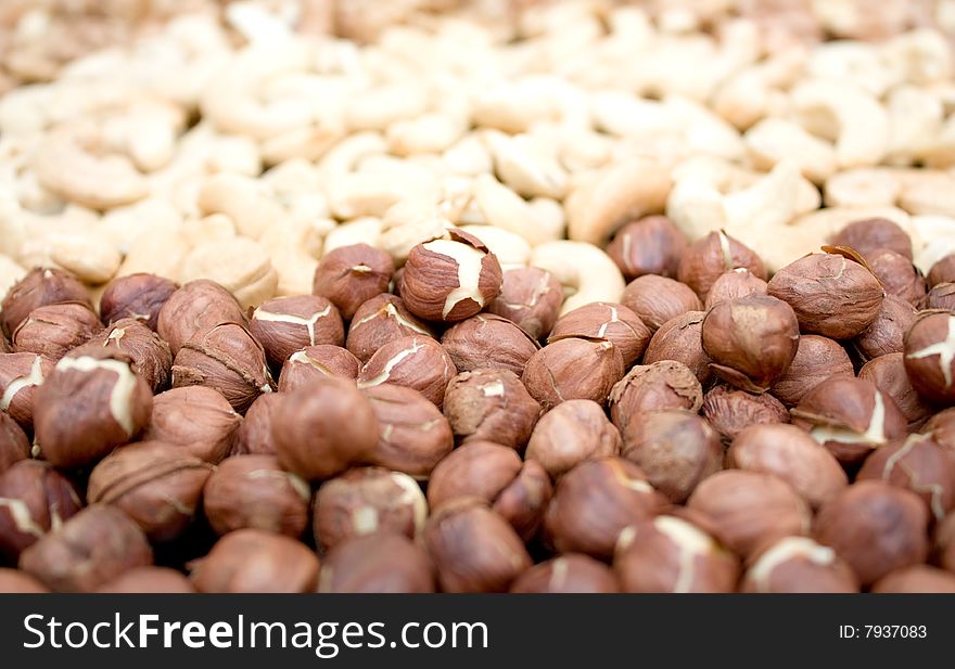 Closeup shoot of dry hazelnuts