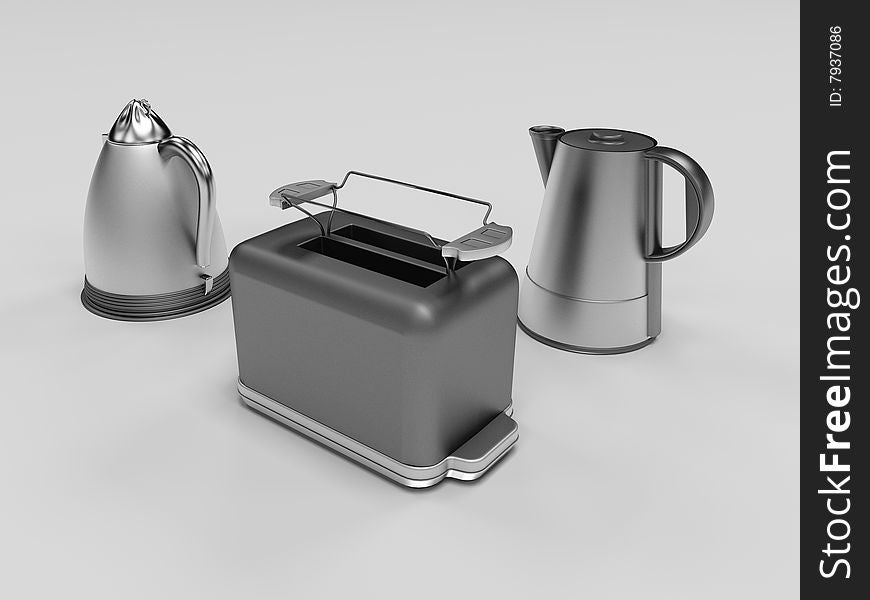 Metal teapot toaster and coffee. Metal teapot toaster and coffee
