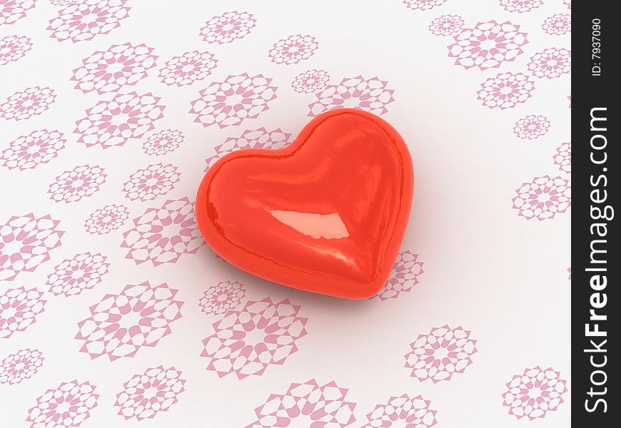 3d Red heart on a flower background