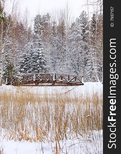 Foot-bridge on background winter nature. Foot-bridge on background winter nature