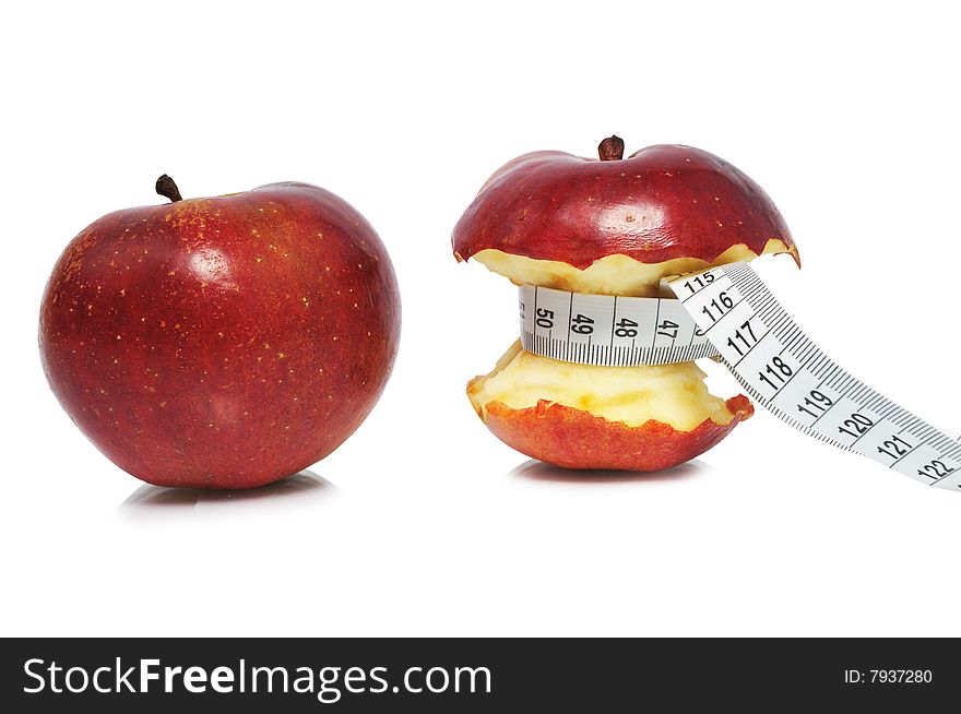 Two ripe nibble apple on isolated background. Two ripe nibble apple on isolated background