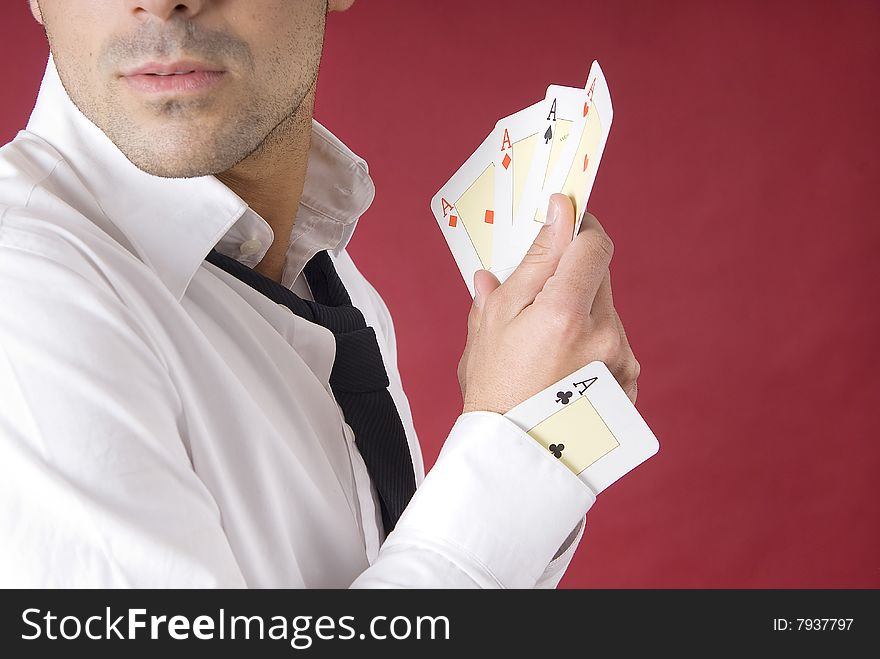 Poker player with one ace in his sleeve