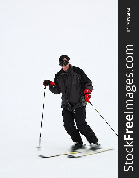 Portrait of man downhill skiing. Portrait of man downhill skiing