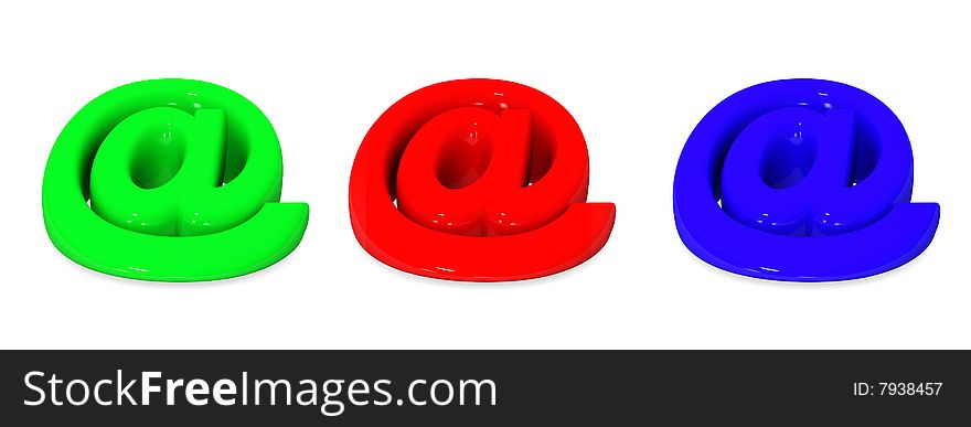 3D generated red, green, blue email signs