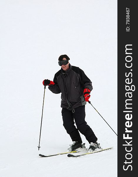 Portrait of adult male doing downhill skiing. Portrait of adult male doing downhill skiing