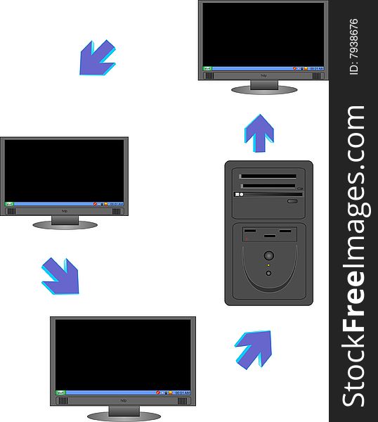 Computer networking illustration with CPU, directional arrows also