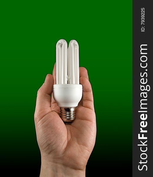 Concept of energy saving. light bulb in human hand