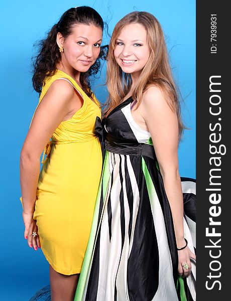 Two female friends in studio. Two female friends in studio