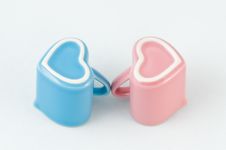 Two Heart-shape Cups On White Background Stock Photos Two Heart-shape Cups On White Background Stock Photos