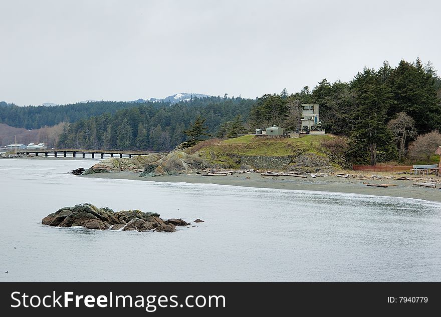 View on the old fort from the oceanin cloudy day. View on the old fort from the oceanin cloudy day