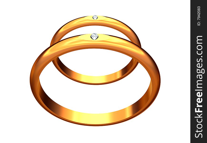 The image of two gold wedding rings, one behind another.