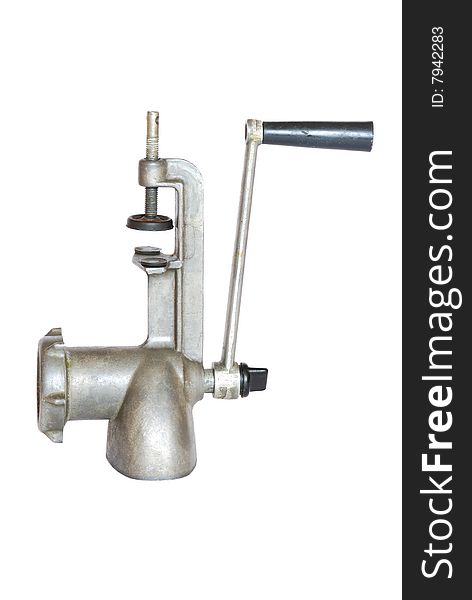 Meat grinder against white background