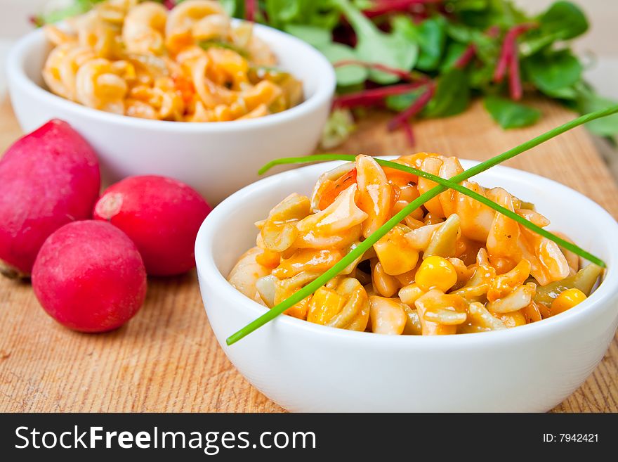 Healthy bowl of delicious pasta with salad. Healthy bowl of delicious pasta with salad