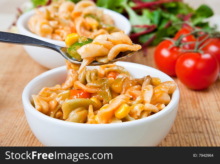 Healthy bowl of delicious pasta with salad. Healthy bowl of delicious pasta with salad