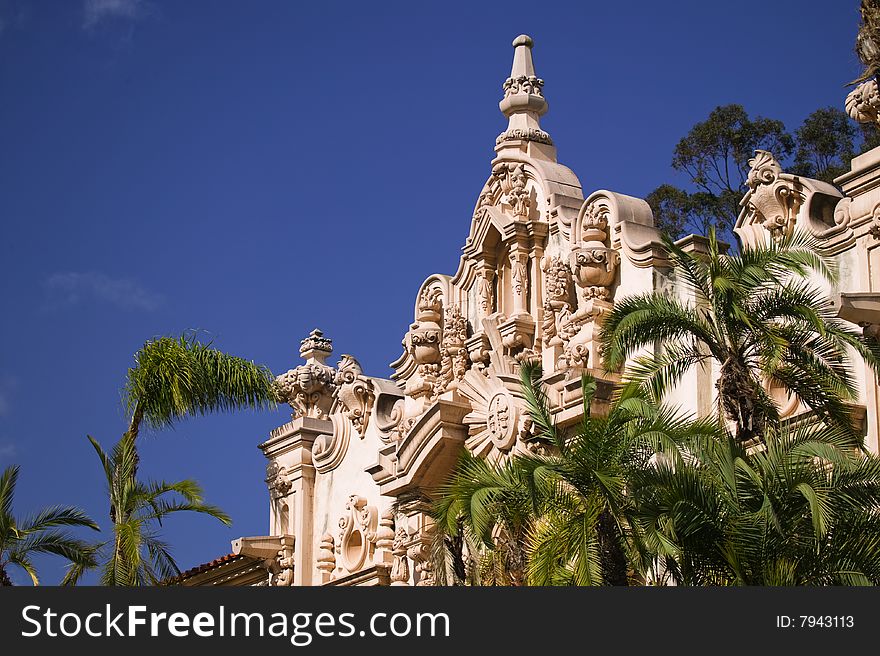 The Palm Trees of Balboa Park set against Spanish renaissance architecture. The Palm Trees of Balboa Park set against Spanish renaissance architecture