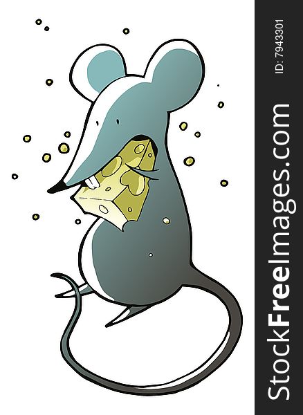 Illustration of a cartoon mouse eating a piece of cheese. Illustration of a cartoon mouse eating a piece of cheese