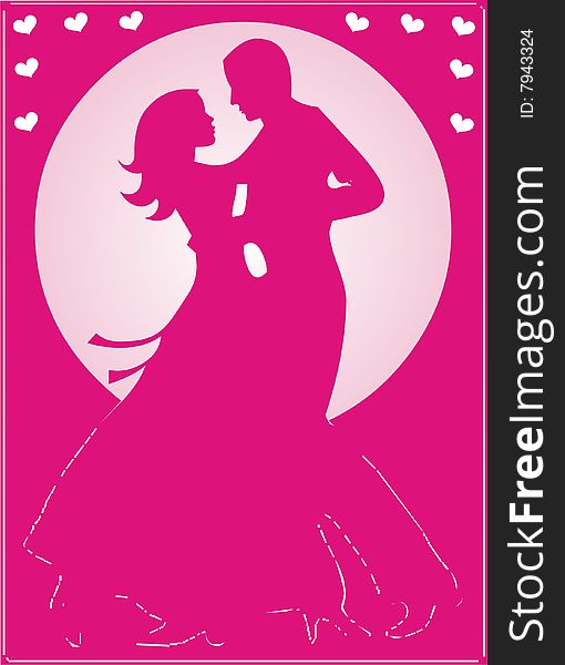 Pink frame with a pink silhouette illustration. Pink frame with a pink silhouette illustration