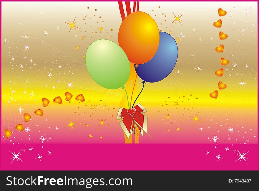 Colorful balloons and hearts. Background for card. Vector illustration