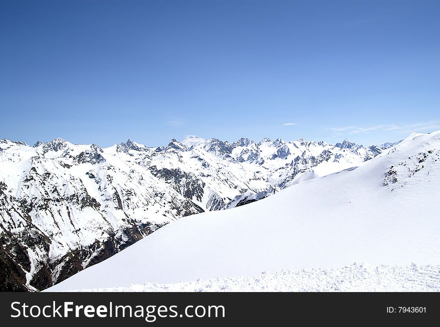 Ski resort. Caucasus Mountains. Dombaj