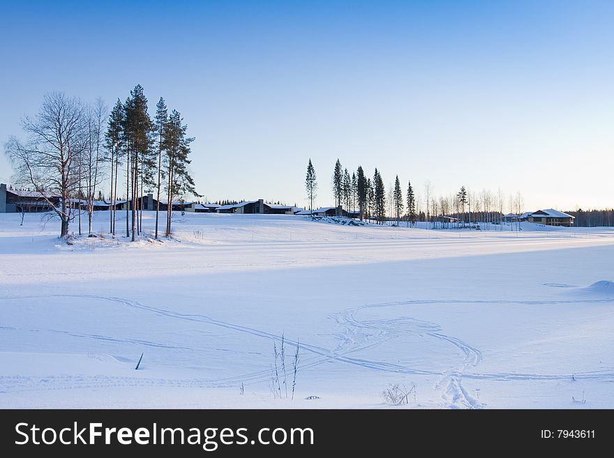 Beautiful winter landscape in Finland. Tahko resort, January 2009.