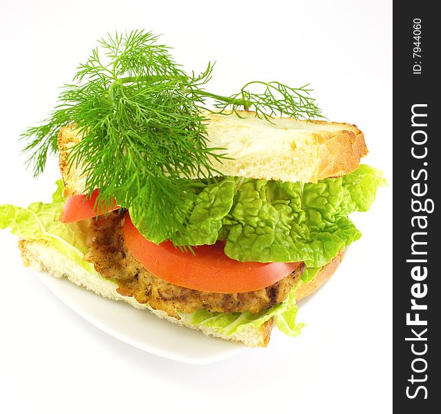 A delicious sandwich with chop lettuce tomato fennel