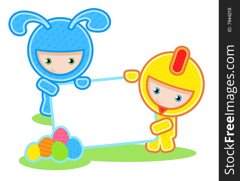 Vector illustration of kids and banner. Easter. Vector illustration of kids and banner. Easter.