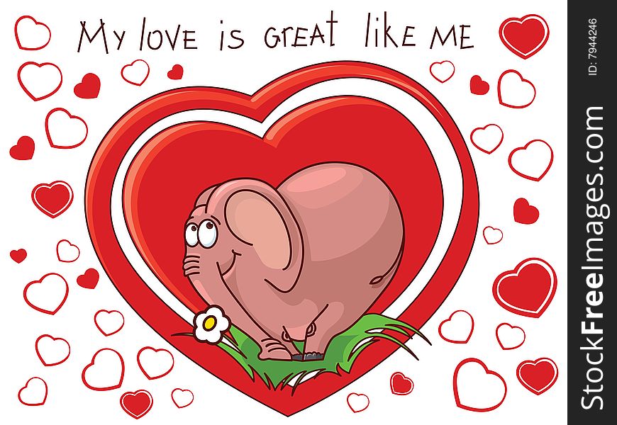 Vector of funny elephant with heart in animation style. Vector of funny elephant with heart in animation style