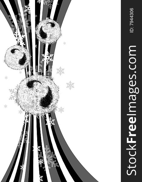 Christmas abstraction with spheres, snowflakes and strips