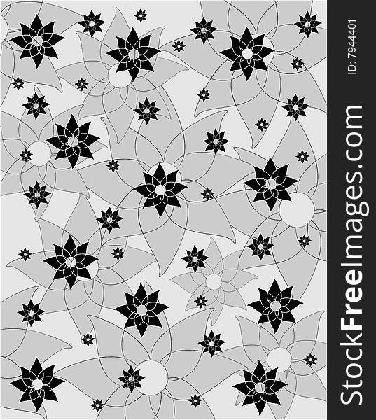 Illustration of texture with white and black  flowers. Illustration of texture with white and black  flowers