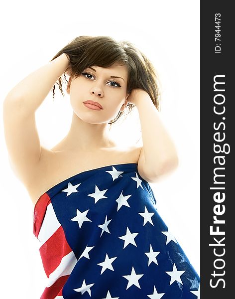 Woman Wrapped Into An American Flag