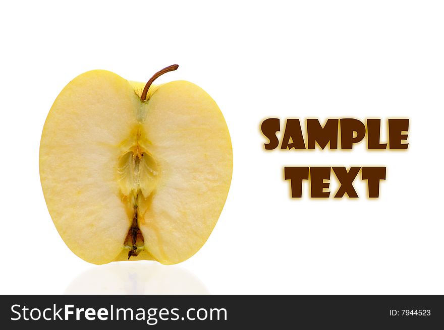 Half yellow apple isolated on white background with copy space for your text.