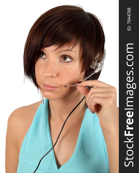 Young girl with head phones isolated over white