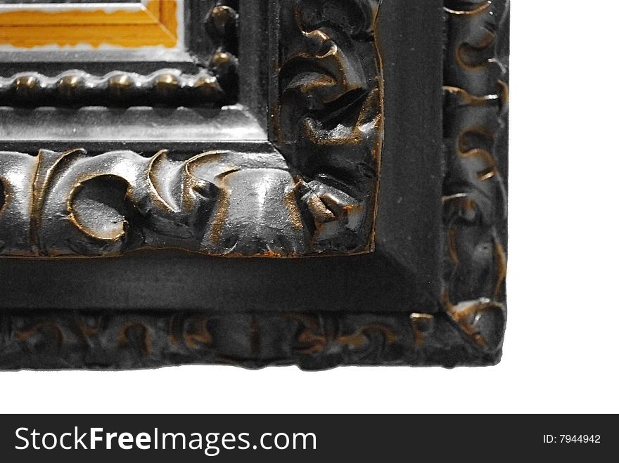 Antique golden picture frame with artistic ornamentation. Antique golden picture frame with artistic ornamentation