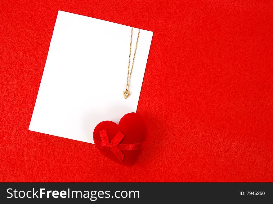 Valentines blank card on a red background. Valentines blank card on a red background