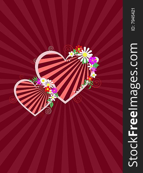 Romantic composition with hearts and flowers. Romantic composition with hearts and flowers